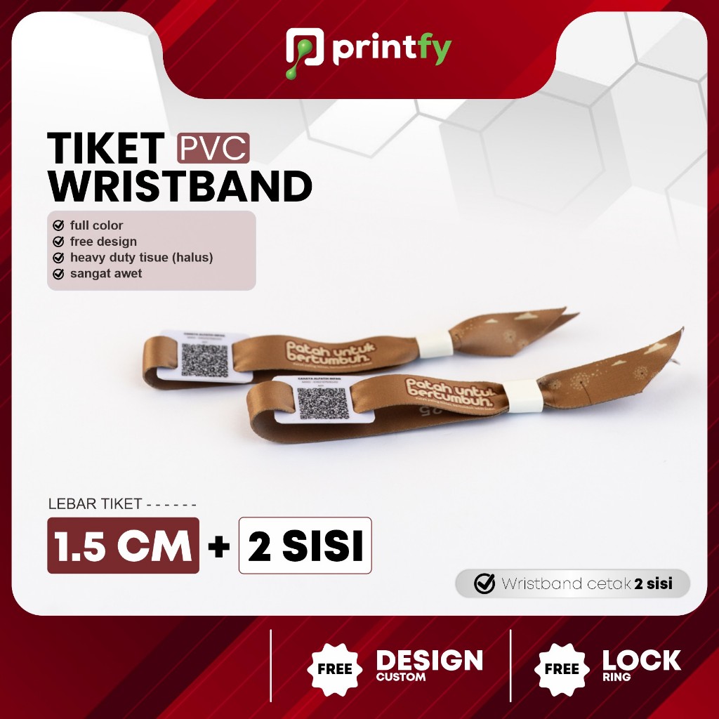 

Tiket Wristband Custom + PVC Barcode - 1.5 cm - 2 sisi / Gelang Lanyard / Gelang Konser