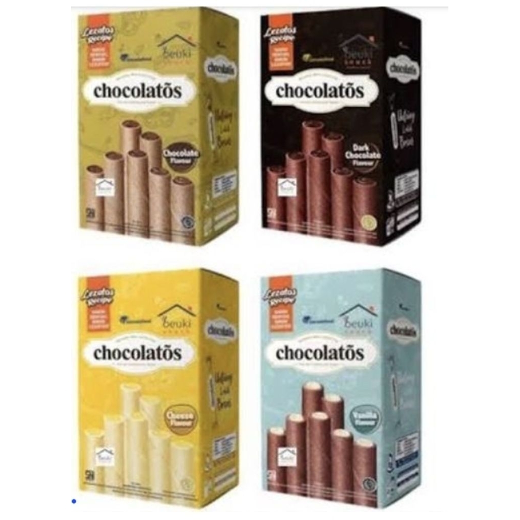 

Chocolatos Rasa Chocolate Flavour dan Dark Coklat Wafer Roll 1 box isi 24 pcs x 7gram