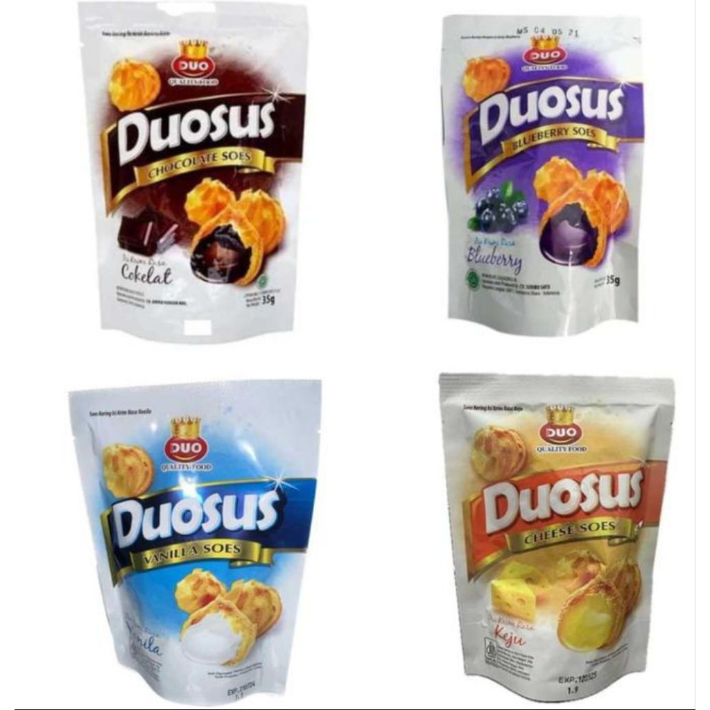 

Duosus Soes Kering Cokelat Blueberry Cheese Vanilla 35gr