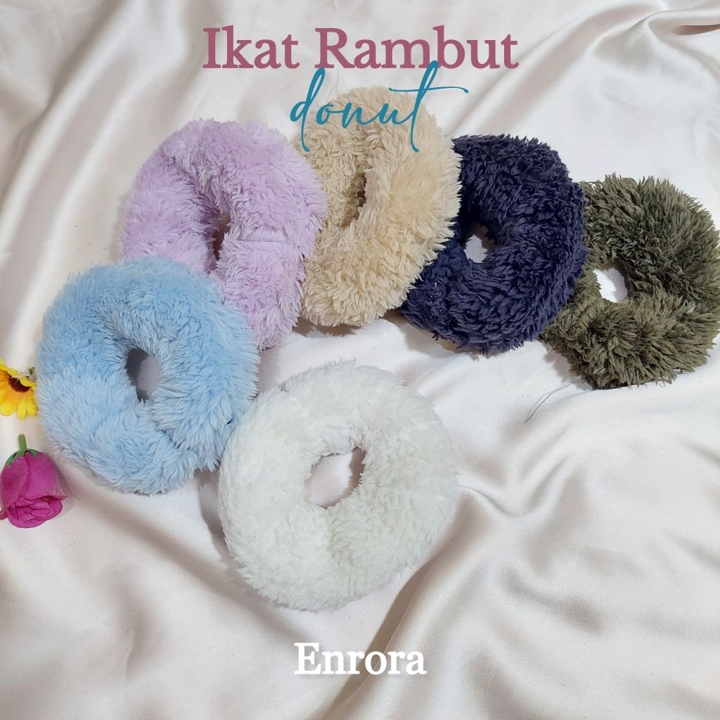 ENRORA - (Lusinan) Ikat rambut donat jumbo, Ikat rambut bulu fluffy plush lembut, Aksesori rambut wa