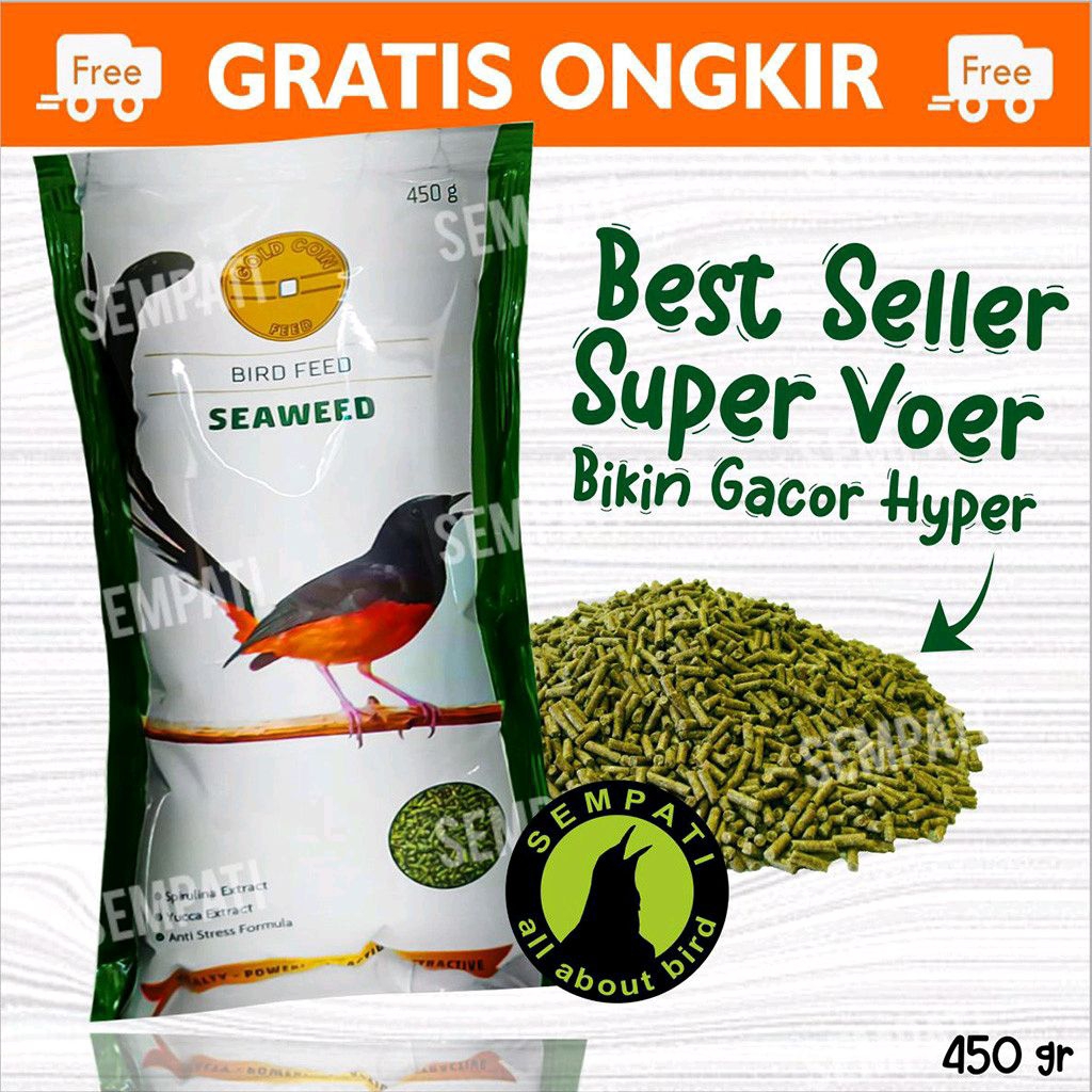 GOLD COIN SEAWEED PAKAN BURUNG ANIS MURAI CUCAK KACER  GOLDCOIN VOER PUR HIJAU RUMPUT LAUT SATU PERS