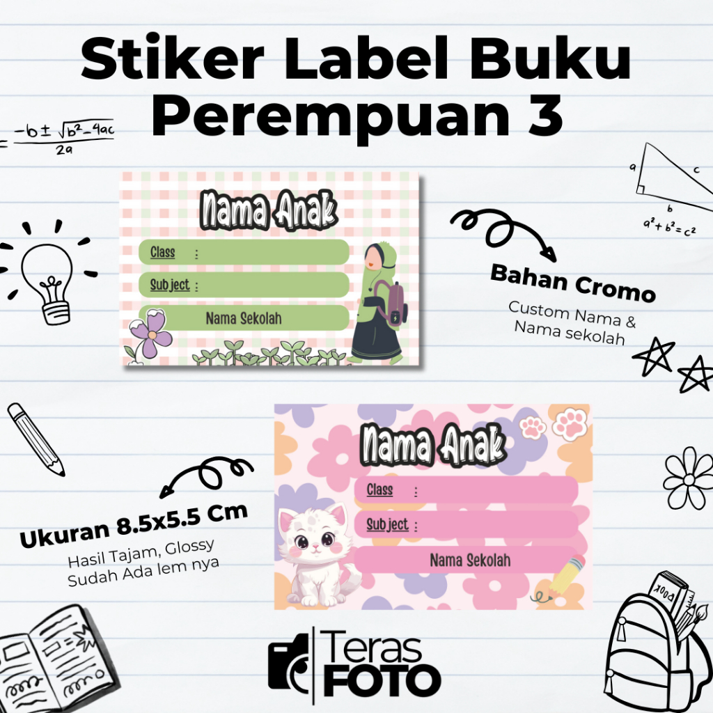 

(25pcs) Stiker Mata Pelajaran Custom Nama Motif Cewek Part 3 Stiker Mapel Label Buku Pelajaran