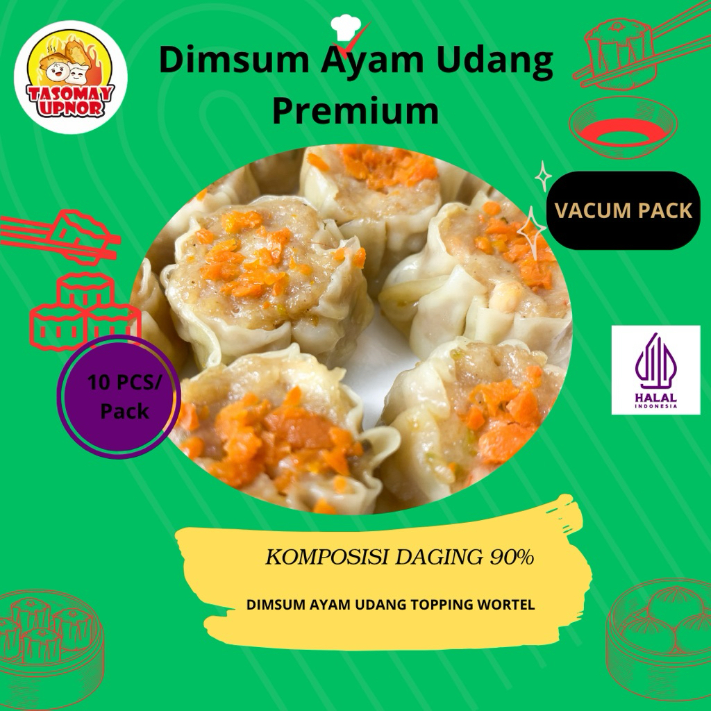 

Dimsum / Siomay Ayam Udang Wortel Isi 10 Pcs Halal Premium Free Chili Oil
