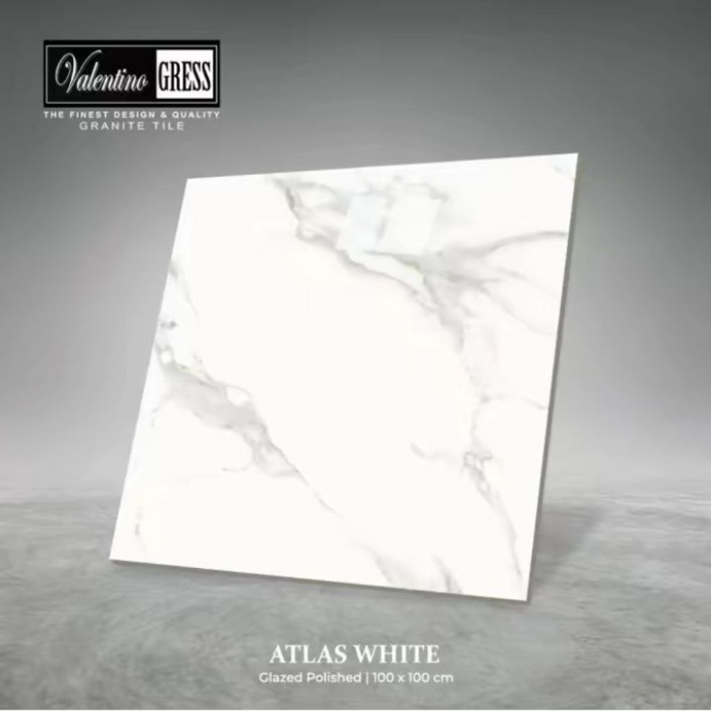 Granit Lantai motif carara 100x100 New Atlas white Glazedpolished