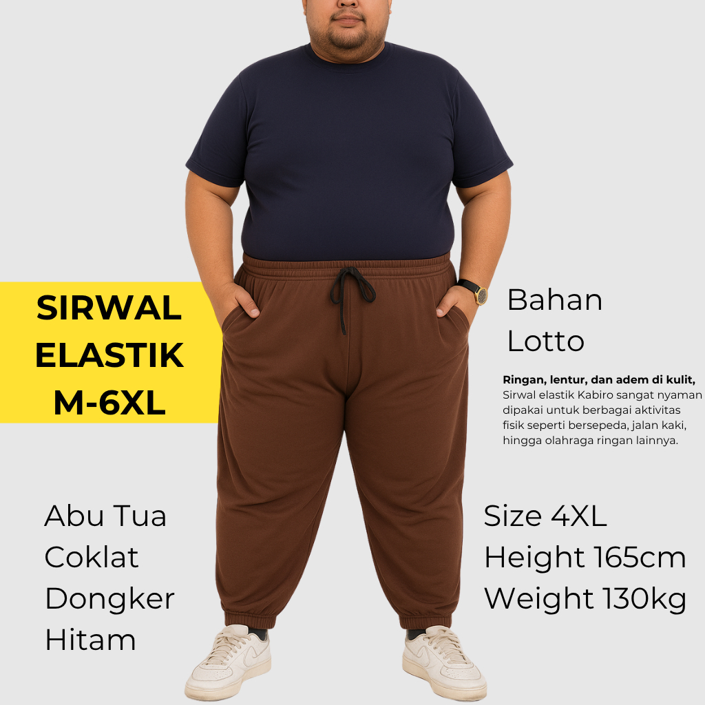 Sirwal Elastik Sporty Pria Big Size M–6XL – Bahan Lotto Adem & Lentur