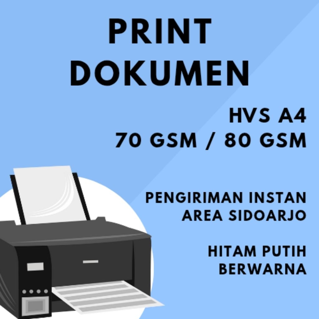 

JASA PRINT ONLINE HVS A4 70 GSM 80 GSM HITAM PUTIH BERWARNA PENGIRIMAN INSTANT