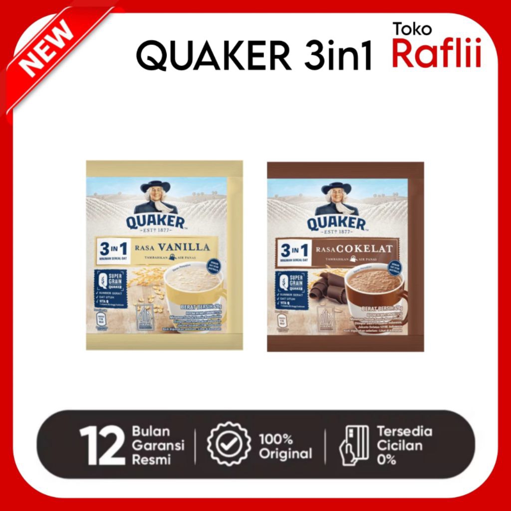 

Quaker 3 in 1 Minuman Sereal Oat - Rasa Vanilla & Coklat (28g)