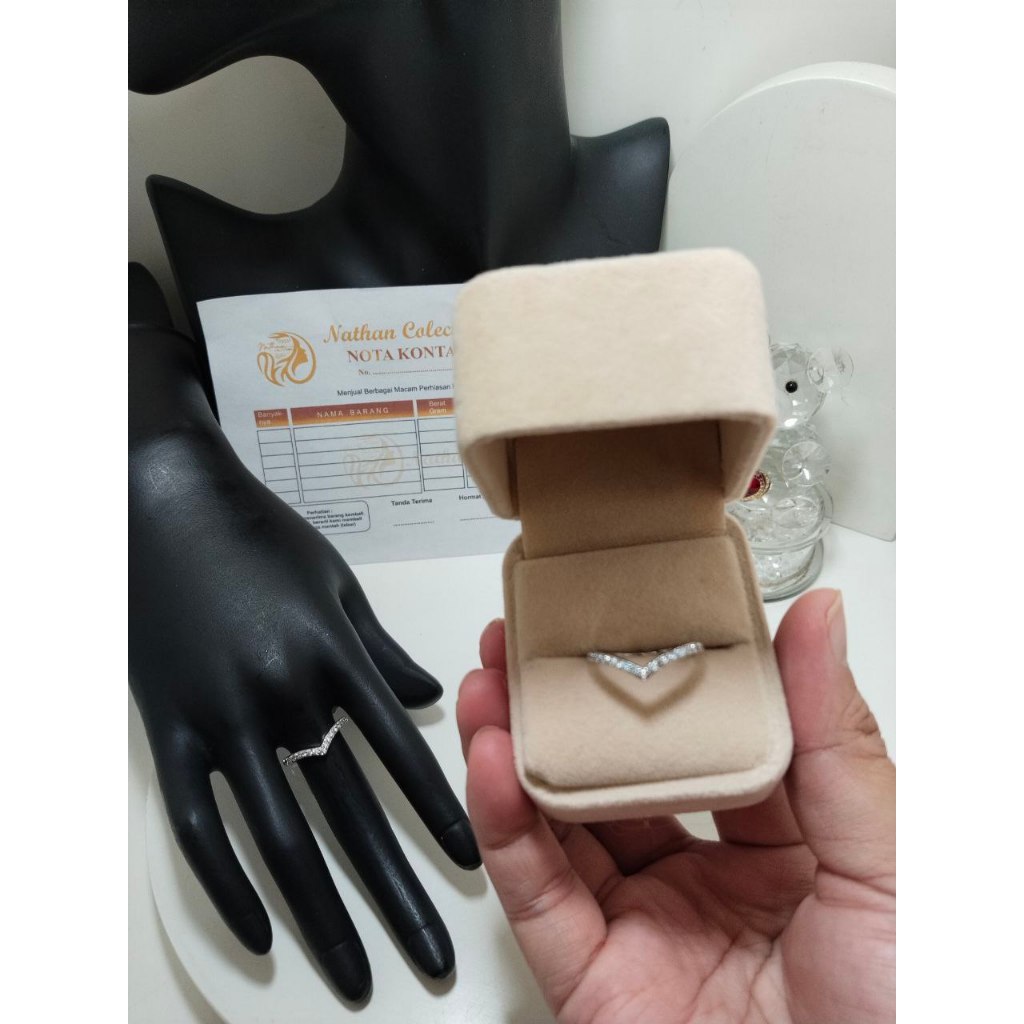 Cincin Silver V Fujian Lapis Emas 2gram Free Kotak Cincin Fashion Wanita Tidak Luntur dan Karat