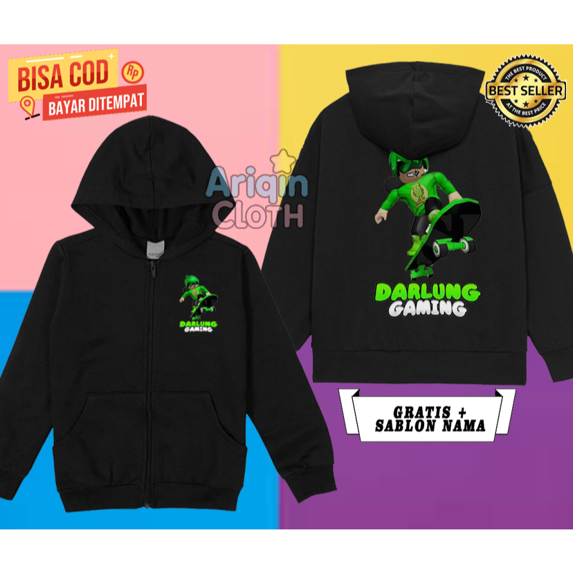 Jaket anak youtuber gaming hoodie zipper darlung gaming