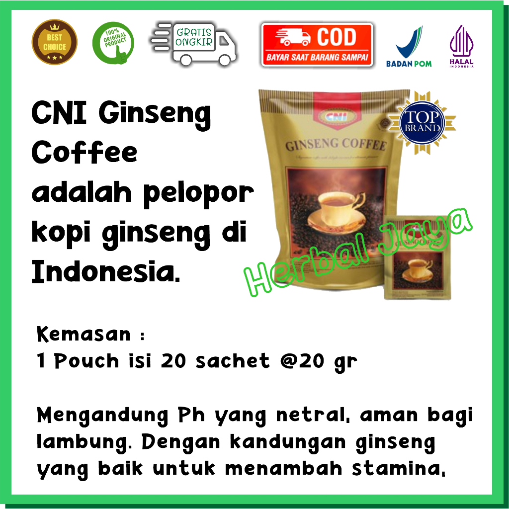 

Ginseng Kopi C N I Ginseng Kopi Pertama di Indonesia Dengan Aroma Yang Khas dan Cita Rasa Yang Nikmat Untuk Pecinta Kopi