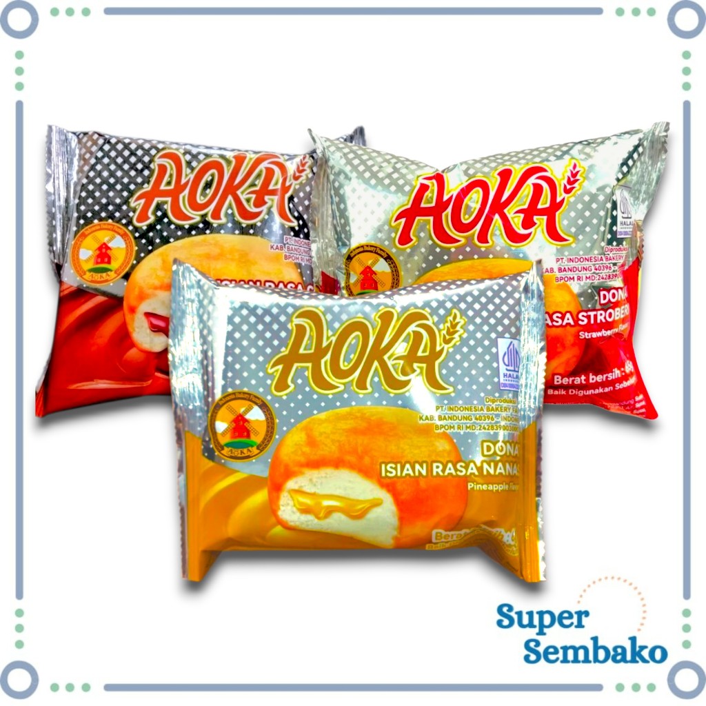 

ROTI AOKA DONAT ISIAN RASA NANAS COKELAT STROBERI PREMIUM 65g