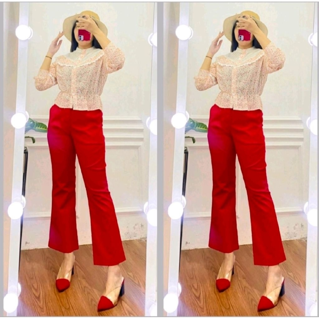 Ready Celana Cutbray Merah Katun Strech Celana Cutbray Bootcut ||Celana Panjang Katun Twill Fauzira