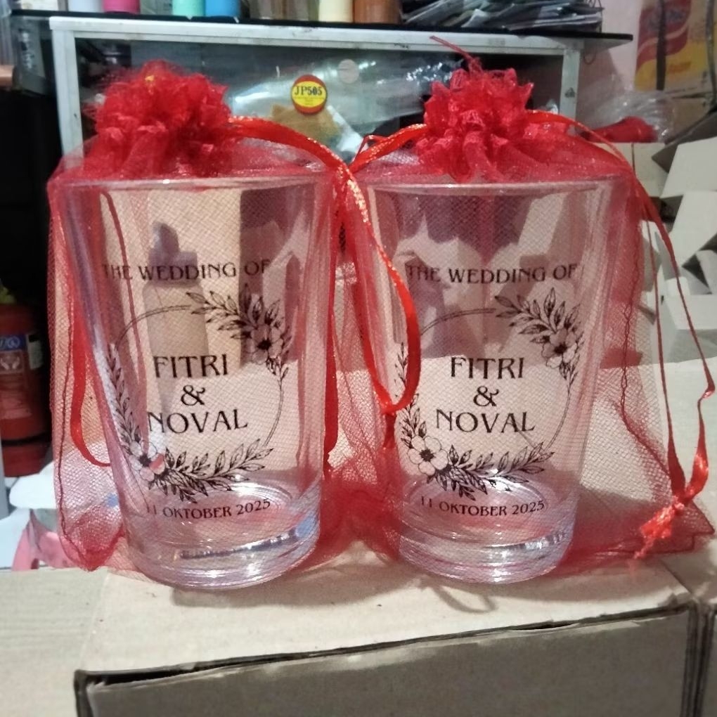 SOUVENIR GELAS H10 BENING + CETAK NAMA CUSTOM