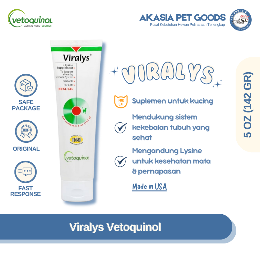 Viralys Lysine Vetoquinol | Gel Vitamin Khusus Kucing | 5 oz (142gr)