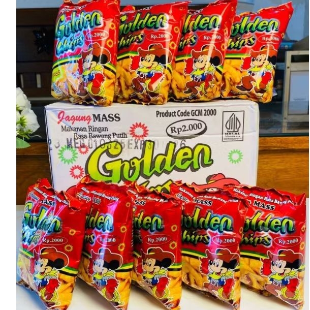 

1Pack isi 10 Snack golden chips 2000 Chiki golden chips 2000 cemilan jadul murah