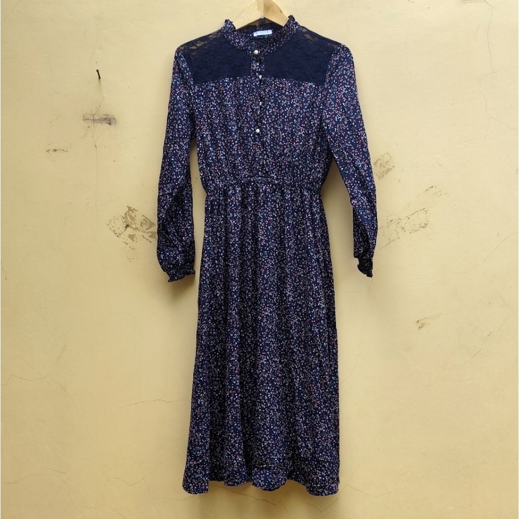 colza - long dress wanita lengan panjang bunga bunga