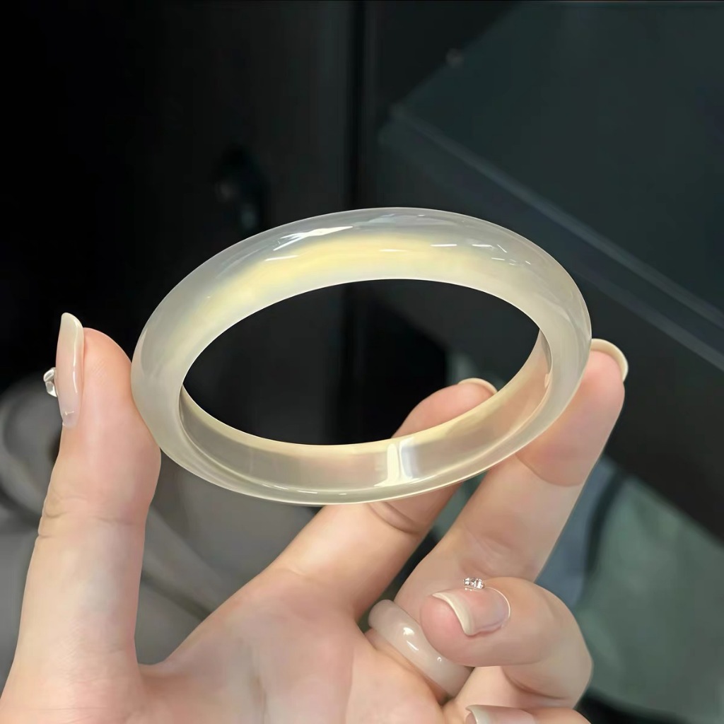 Gelang batu akik alami murni wanita sampanye ringan emas giok sumsum es tinggi transparan putih bula