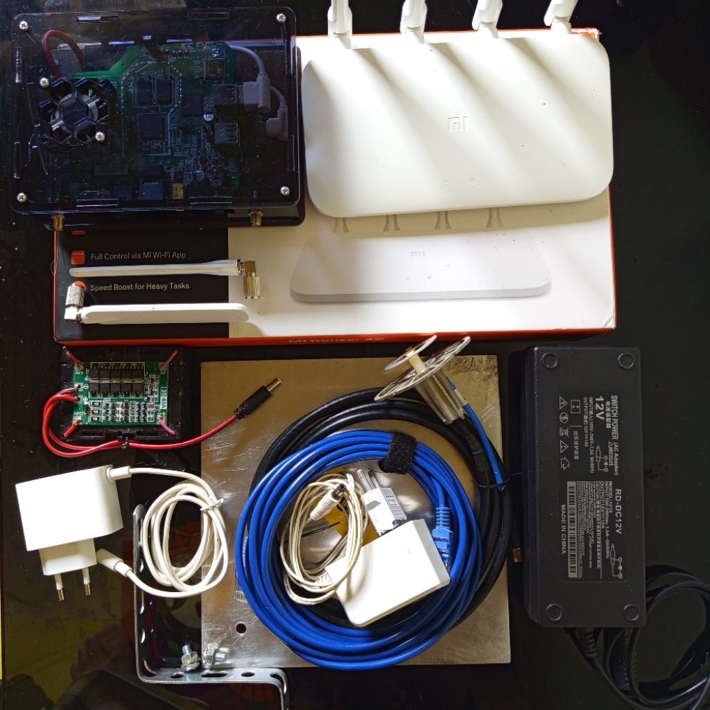 Paket Lengkap OpenWRT STB HG680-P + Modem J1 Ace + Case Akrilik + Router Mi 4c + Antena Ketrin