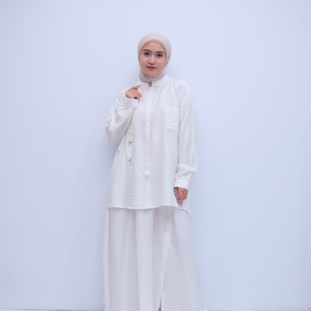 Lunara One Set katun Polo Linen Premium Simple/One Set Daily Ukuran Jumbo Tangan Manset Celana Rok