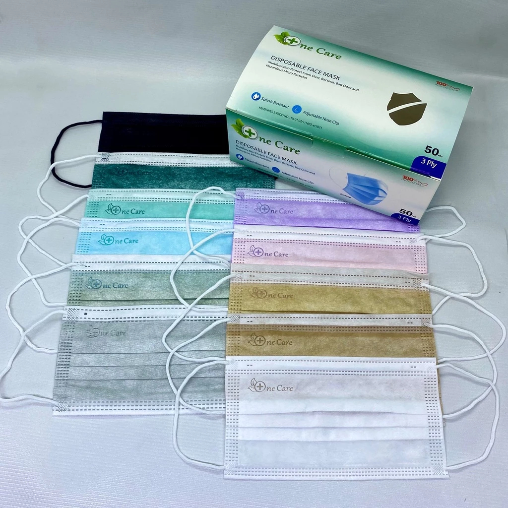 Masker Earloop 3ply ONECARE EMBOS Ear loop Disposable Kemenkes 1 Box  isi 50 pcs Ready One Care PREMIUM Original Tali Empuk Anti Debu Droplet Untuk Pemakaian Harian Higienis Dewasa