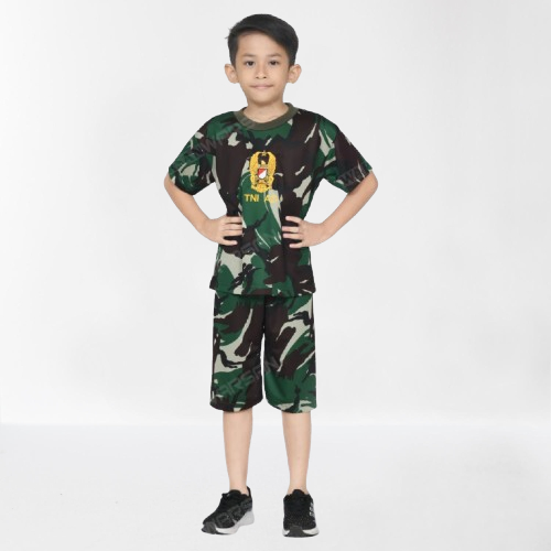 Baju Tentara Anak Laki-Laki Stelan Kaos TNI Tangan Pendek Loreng