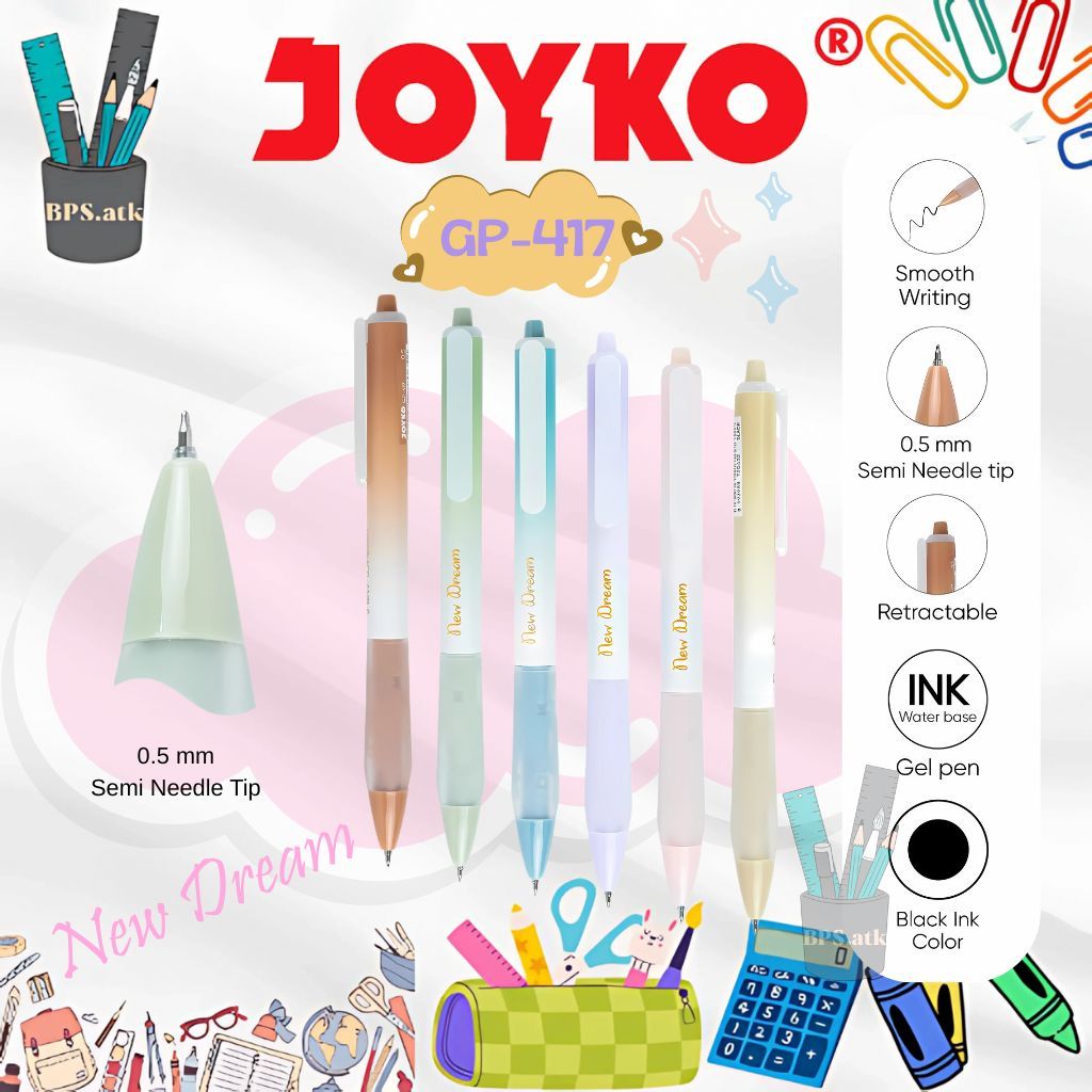

(12 pcs) JOYKO Gel Pen Pulpen Pena GP-417 New Dream Gel 0.5 mm Pulpen Cetek Mahal