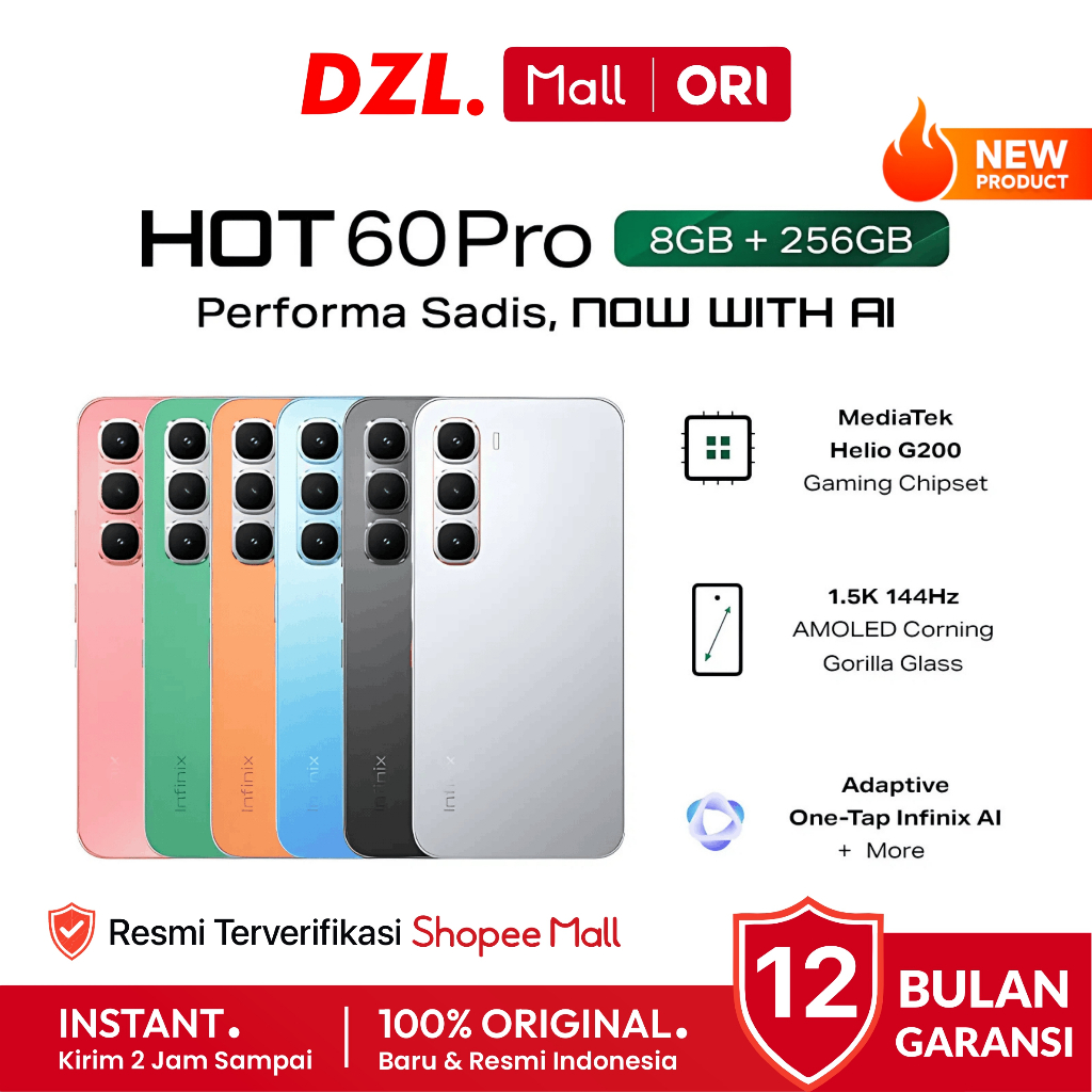 DZL - HP INFINIX Hot 60 Pro 8/256 GB NFC Original Garansi Resmi Official Store Handphone Gaming Ori