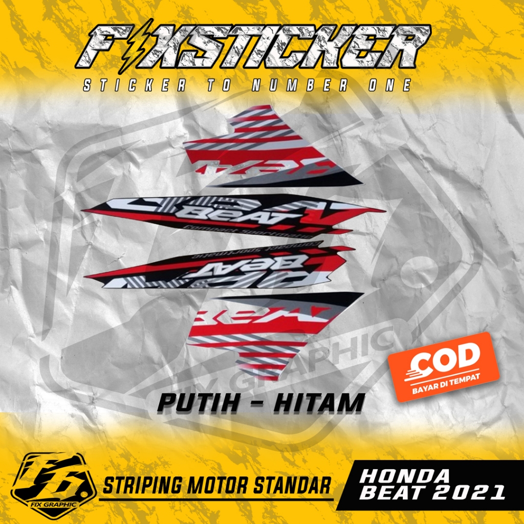 ●Striping Honda New Beat 2021 Putih Hitam Full Set Original | Decal Motor Beat FI 2021
