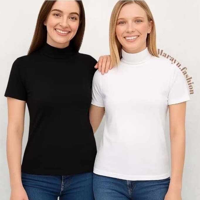 TURTLENECK LENGAN PENDEK / TURTLENECK PENDEK VIRAL KOREA / ATASAN WANITA TURTLENECK LENGAN PENDEK