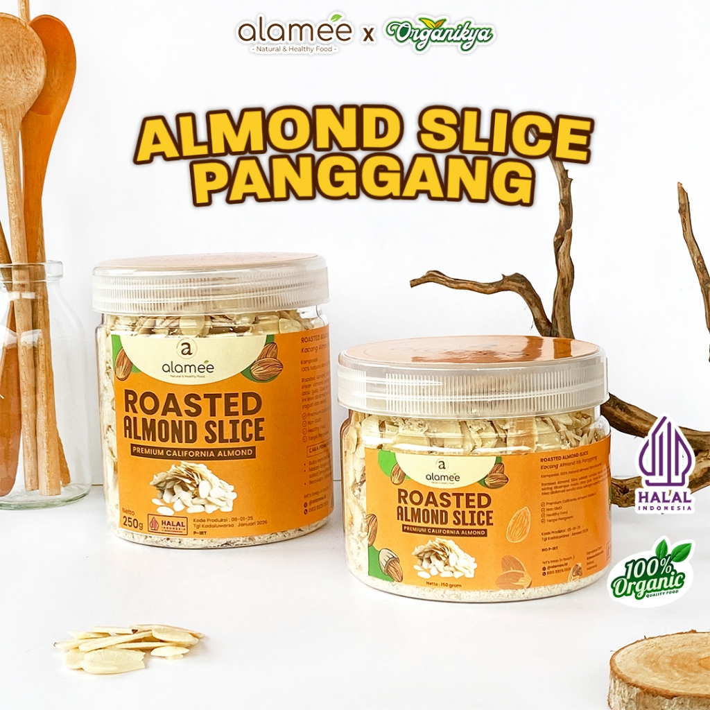 

ALAMEE Roasted Almond Sliced Almon Slice irisan panggang Kacang Almond Pacang Slice 250gr organikya
