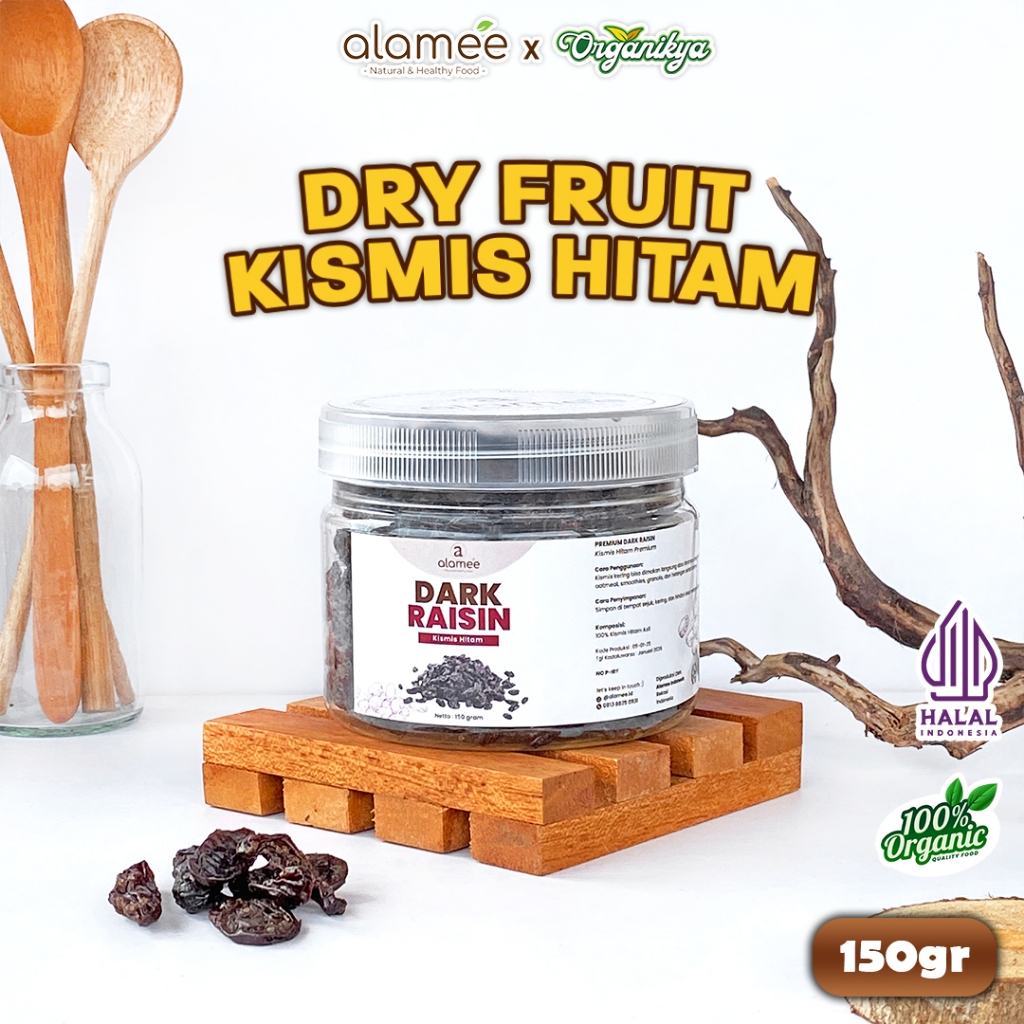 

ALAMEE Dark Raisin Cemilan Buah Sehat Kismis Hitam Manis Dried Fruit Black Raisin 150gr organikya