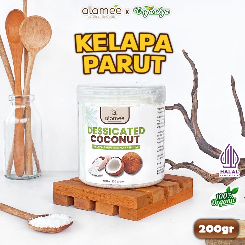 

ALAMEE Dessicate Coconut Kelapa Parut Kering Coconut Flakes Topping Kue Kelapa Kering 200g organikya