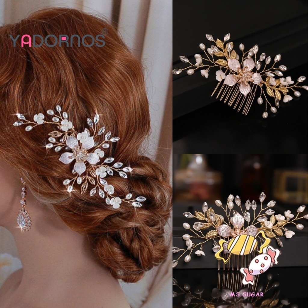 Sisir Rambut Wanita - Sisir Mutiara Bunga Emas - Aksesoris Rambut Handmade - Aksesoris Pakaian Penga