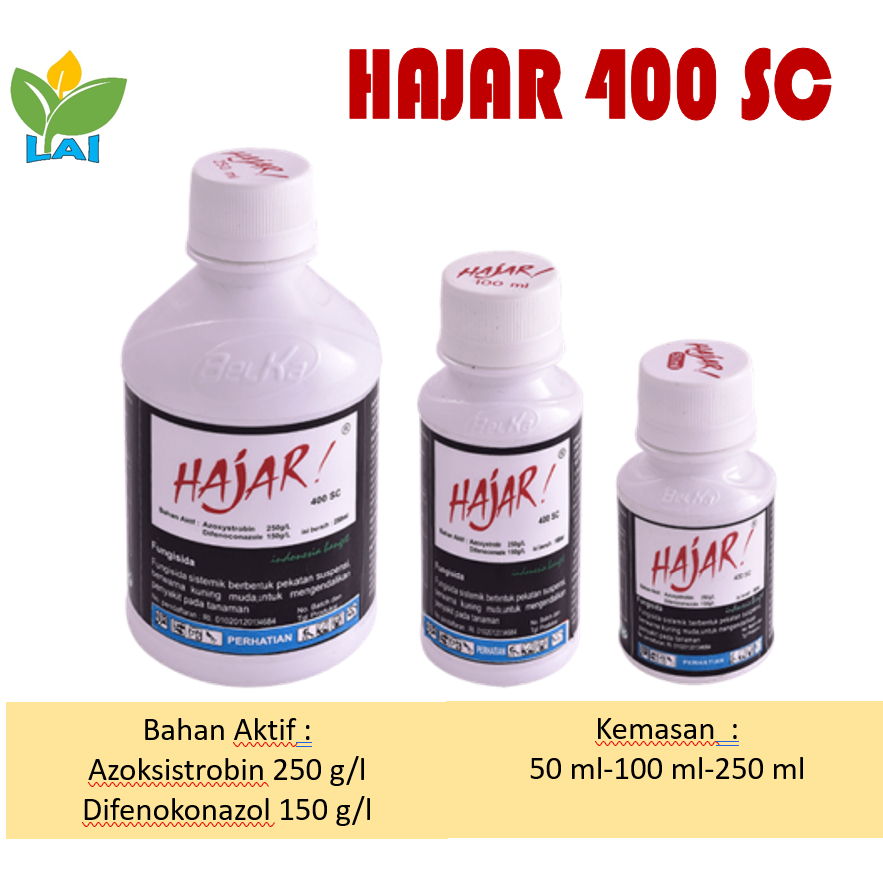FUNGISIDA HAJAR 400 SC (Azoksistrobin 250 g/l + difenokonazol 150 g/l) Kemasan 50 ML
