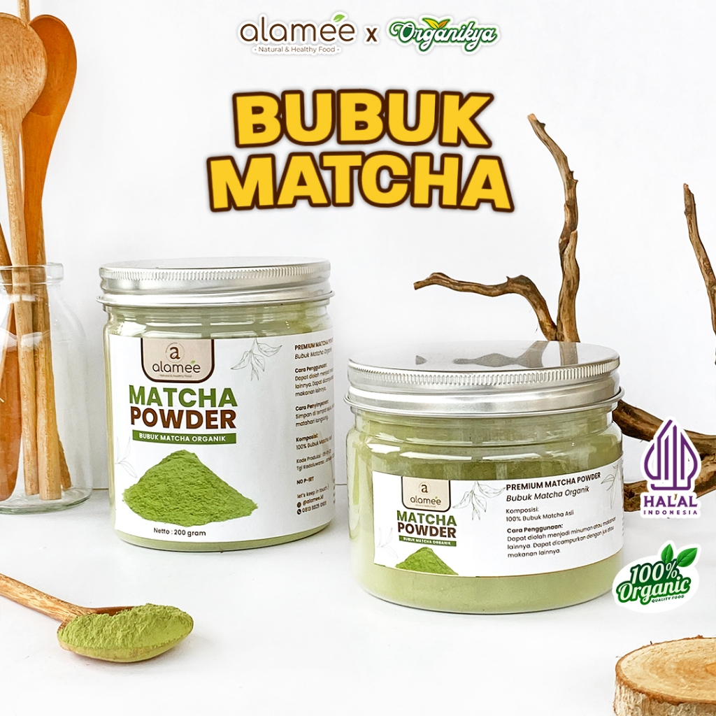

ALAMEE Matcha Powder Minuman Teh Matcha Pure Macha Tea Powder Tanpa Campuran Gula 200gr organikya
