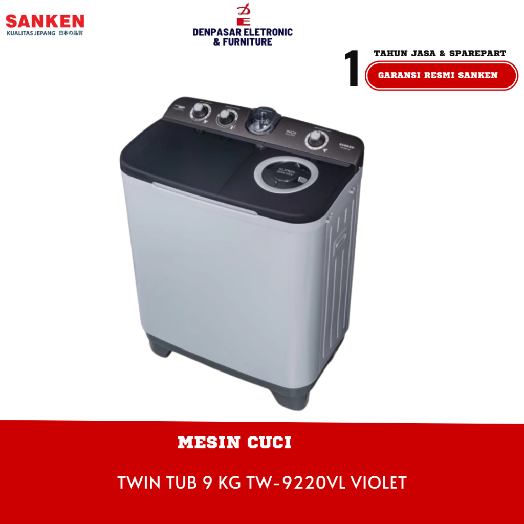 SANKEN MESIN CUCI TWIN TUB 9 KG TW-9220 BU BLUE / TW-9220 VL VIOLET /TW-9777 BK GREY