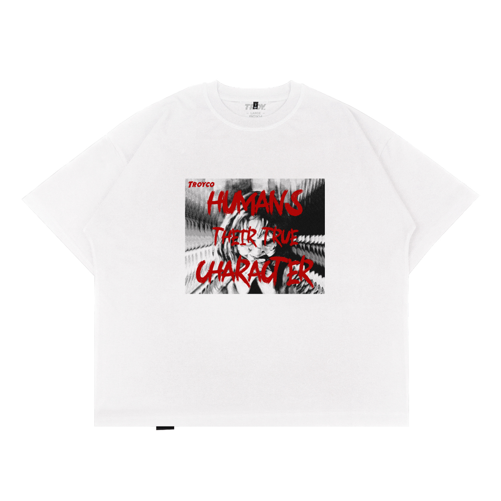 Troy Company Boxy Oversize Tshirt White Human Character - Kaos Boxy Oversize Putih Lengan Pendek MBD 3238