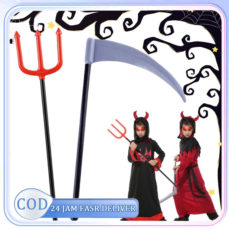 Tongkat Devil Halloween Sabit Kapak Pencabut Anak Halloween Devil Pisau Tongkat Devil Trisula Grim R