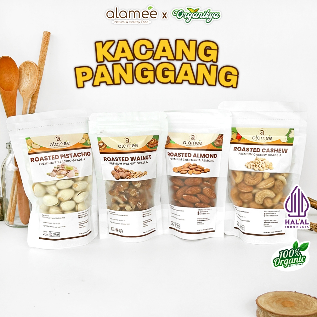 

Kacang Almond Almon Mede Walnut Pistachio Kupas Panggang Roast Roasted 70g Oven Siap Makan organikya