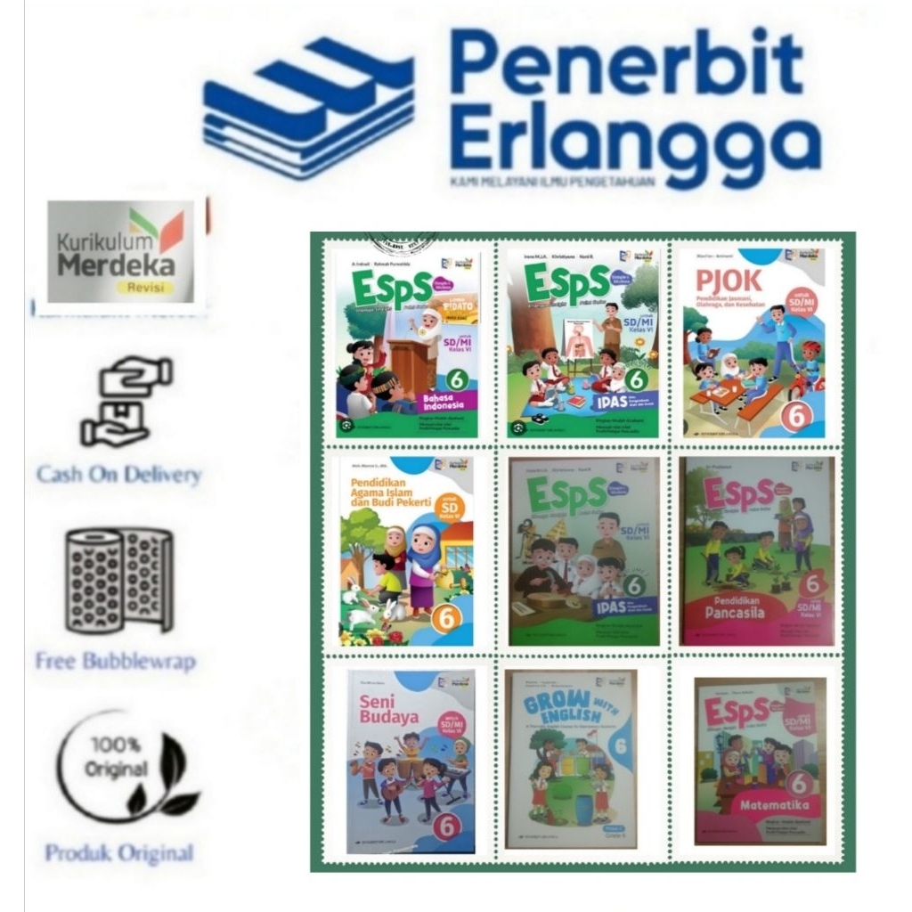 BUKU revisi SD/MI KLS.6 ESPS B. INDO, MTK, PPKN, IPAS, GROW, PJOK, SBK ERLANGGA/KM REVISI ORIGINAL