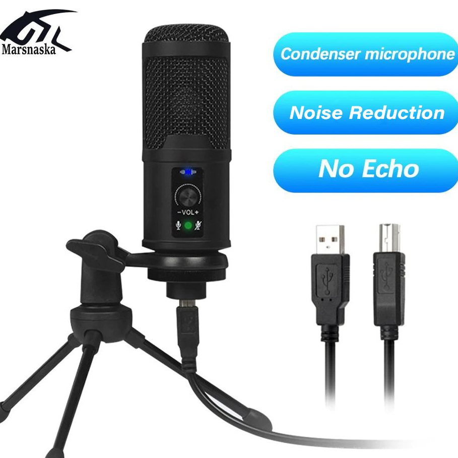 Microphone Condenser Podcast USB / Mikrofon Laptop USB + Stand Holder Streaming Podcast Mic USB