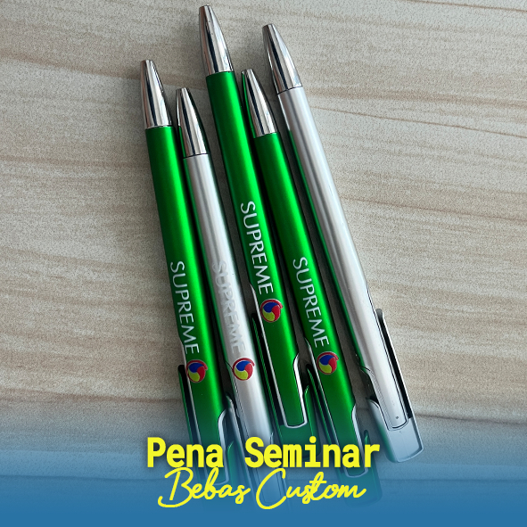 

Pena Seminar Custom, Pena Promosi Boss/Pena Promosi Panjang/Pena Gepeng Sablon/Pena Klik Sablon, Pena Seminar Print UV
