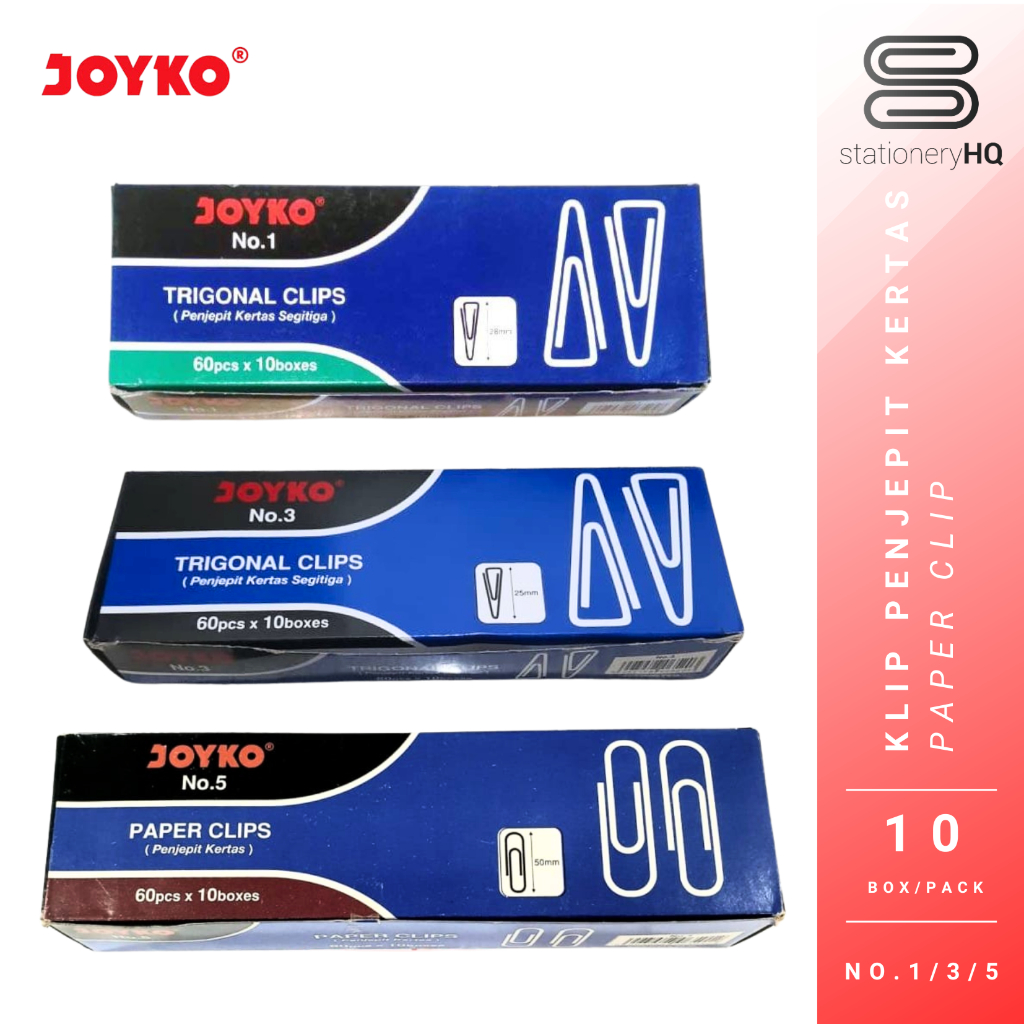 

(10 Pak) Paper Clips / Trigonal Clips / Penjepit Kertas Joyko No.1 No.3 No.5