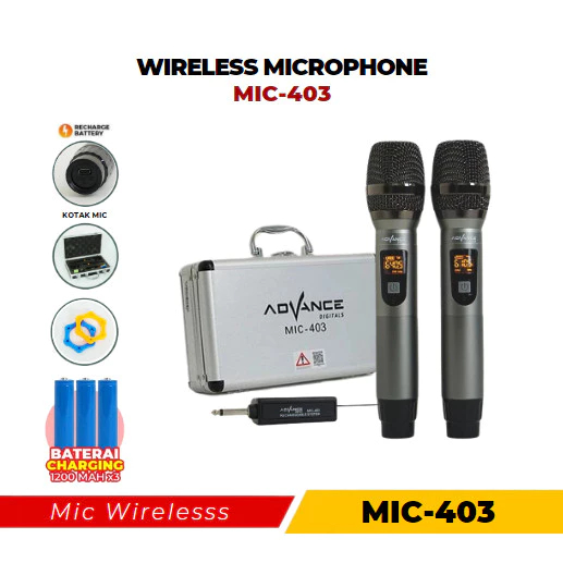 Advance MIC-403 Profesional Wireless Microphone Duet with Case / MIC403 Mic Double isi 2 Karaoke Mik