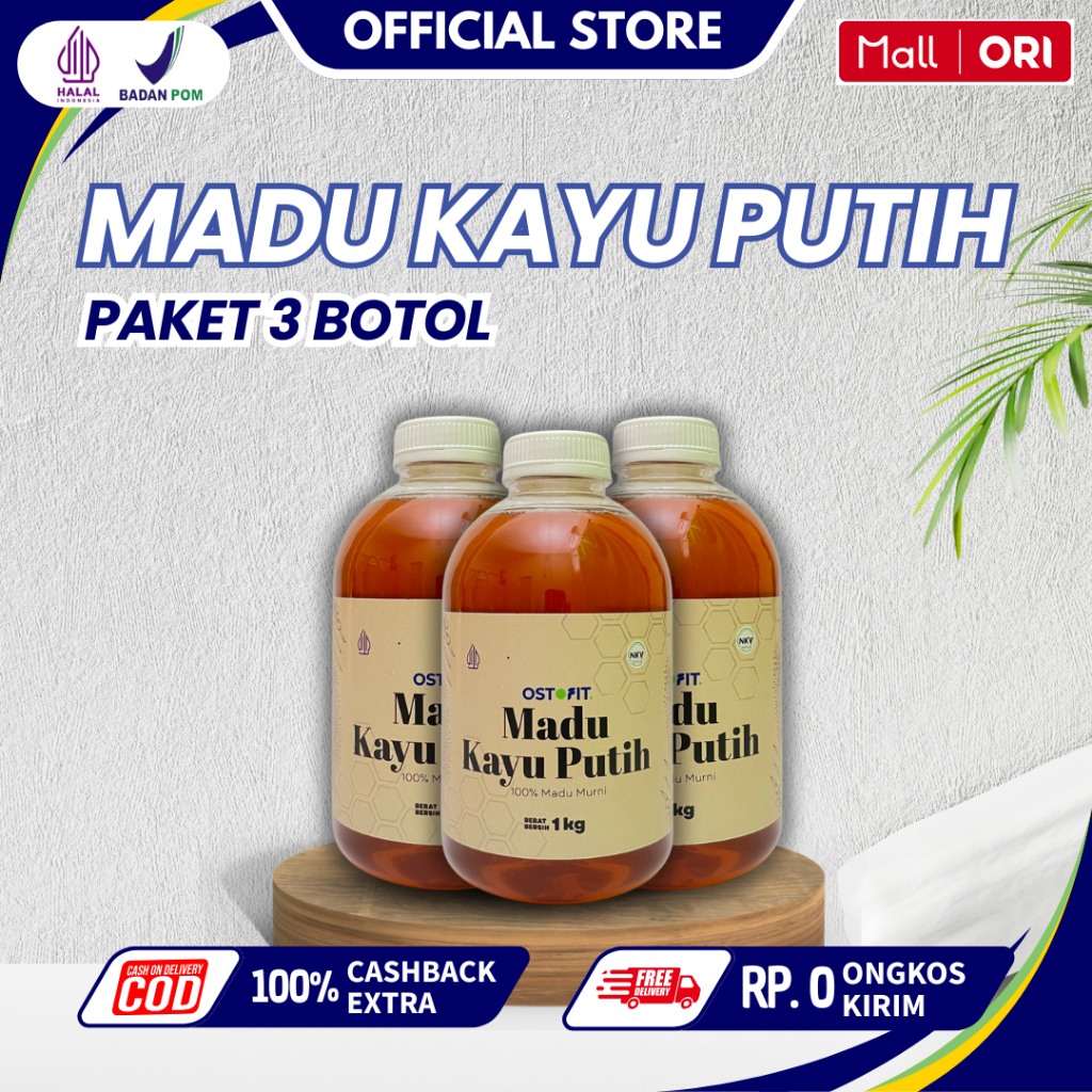 

OSTOFIT Paket 3 Botol Madu Kayu Putih Asli 100% Tanpa Campuran - 1 kg per botol