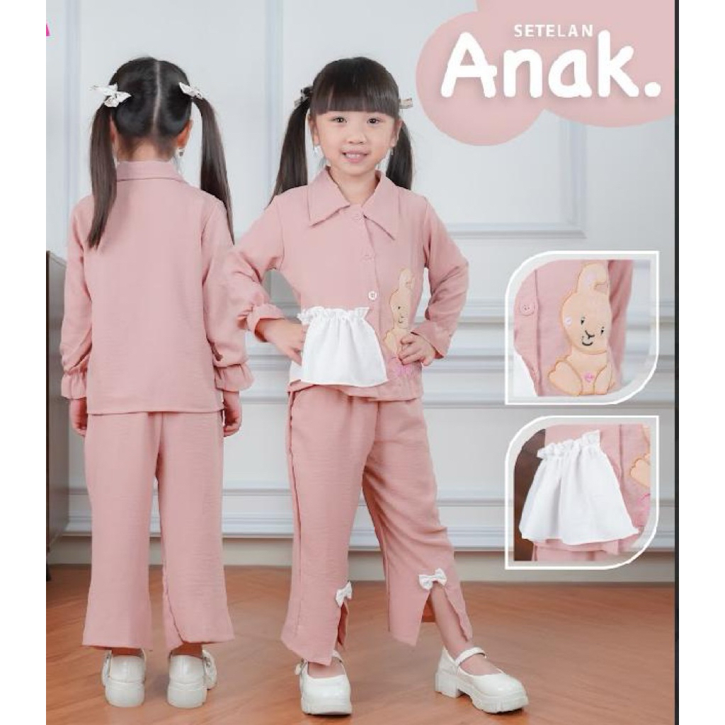 Setelan Anak Perempuan Crinckel Bordir Terbaru | Baju Set Cewek Usia 3-12 Tahun Modis & Nyaman