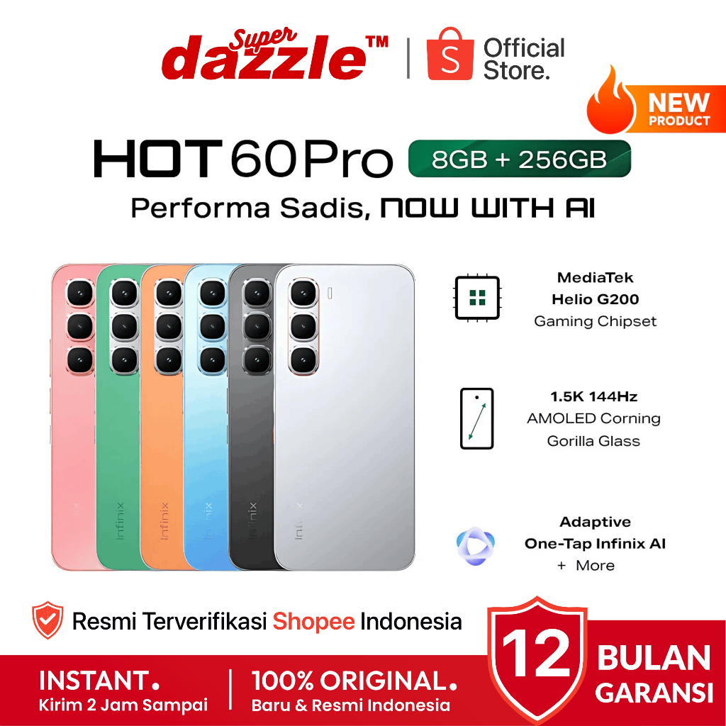 HP INFINIX Hot 60 Pro 8/256 GB NFC Original Garansi Resmi Official Store Handphone Gaming Ori