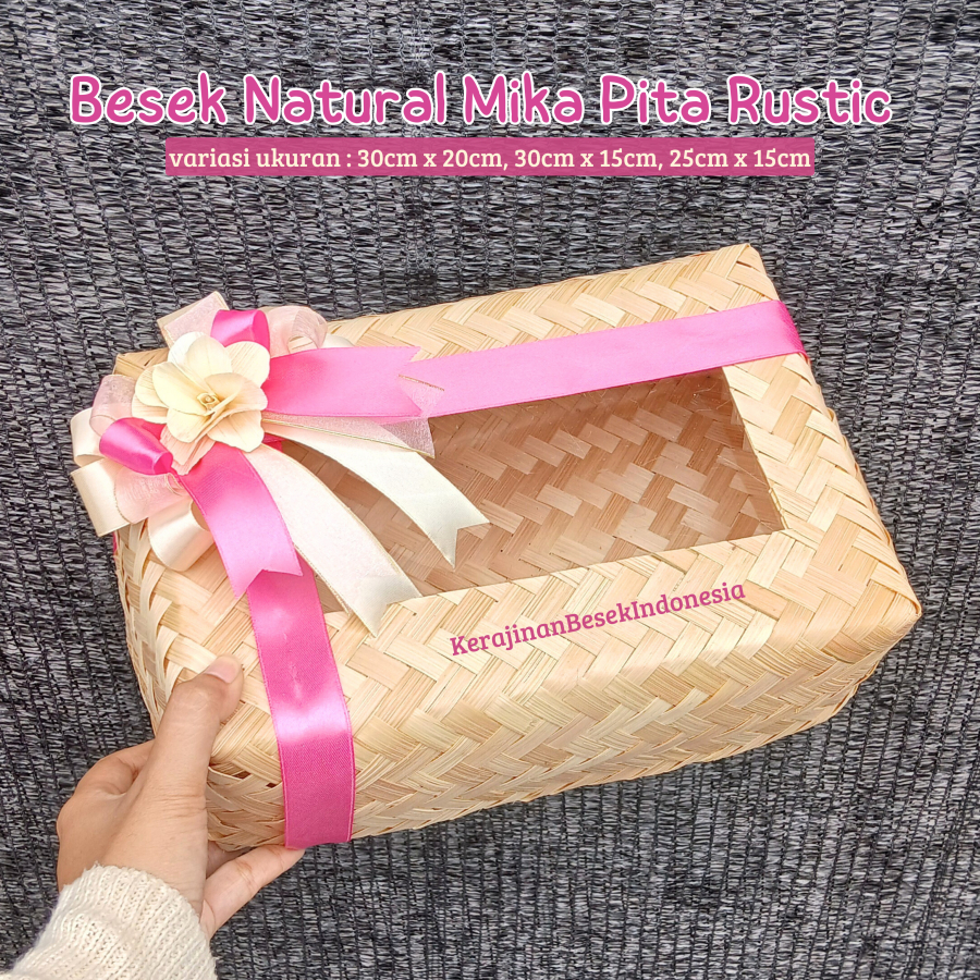 GROSIR SEPASANG BESEK NATURAL MIKA PITA BUNGA hampers box nasi roti kerajinan bambu kotak keranjang