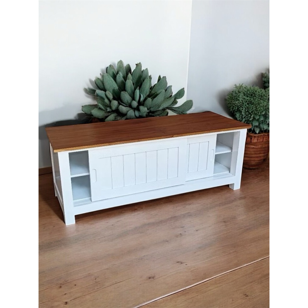 Bangku Rak Sepatu Minimalis Pintu Sliding Kayu Kokoh Multifungsi