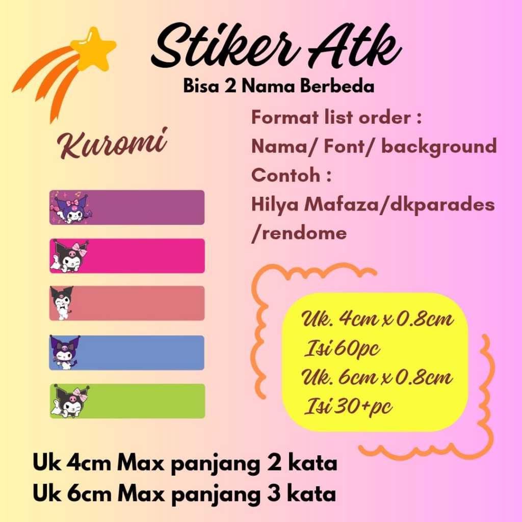 

Stiker Label Nama Custome Waterproof Pensil ATK Bahan Vinyl Matte Anti Air